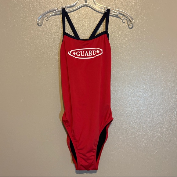 Women's Red Lifeguard One Piece Swimsuit - Picture 1 of 4
